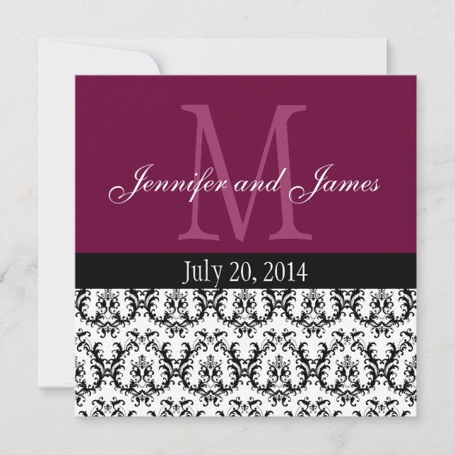 Paisley Monogram Vin Faire-part de mariage (Devant)