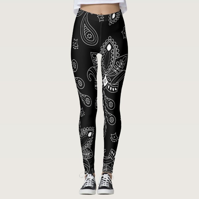 Paisley Noir/Blanc Design Femmes Leggings (Devant)