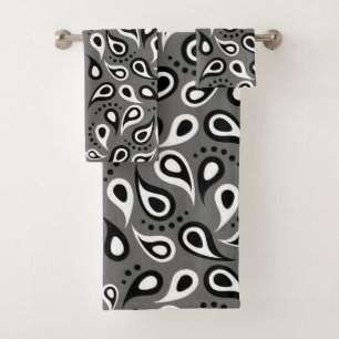 Paisley noir et blanc moderne sur le gris