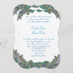 Paisley Peacock Couleurs Mariage Invitations
