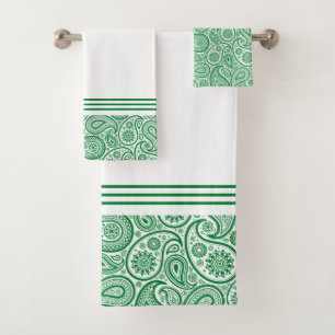 Paisley vintage blanc et vert avec rayures