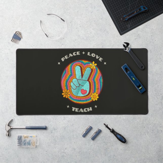 Paix Amour Enseigner Vintage Rétro 70s Hippie (Poste de travail)