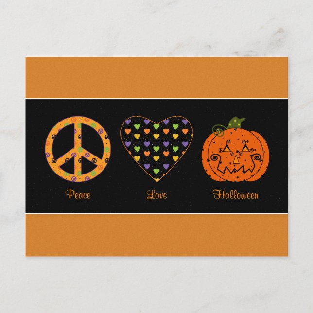 Paix, amour et carte postale de Halloween (Devant)