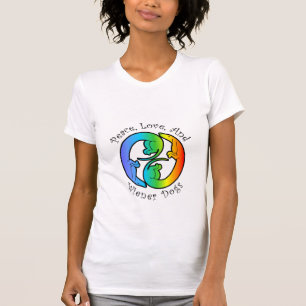 Paix, amour, et T-shirt des dames de chiens de