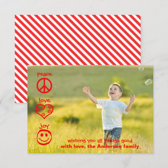 Paix, Amour, Joie - Carte de Noël 3x5 (Devant / Derrière)