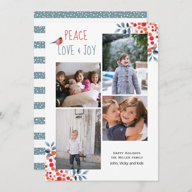 Paix, amour, joie Noël quatre carte photo collage (Devant / Derrière)