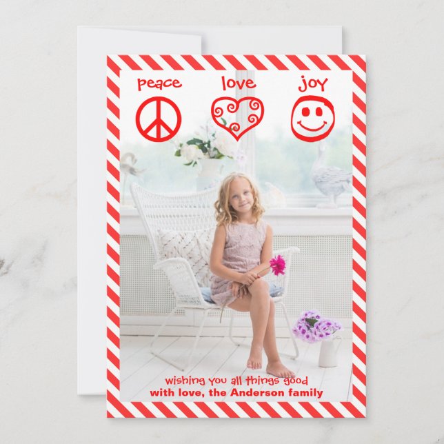 Paix, Amour, Joie Vertical - Carte de Noël 3x5 (Devant)