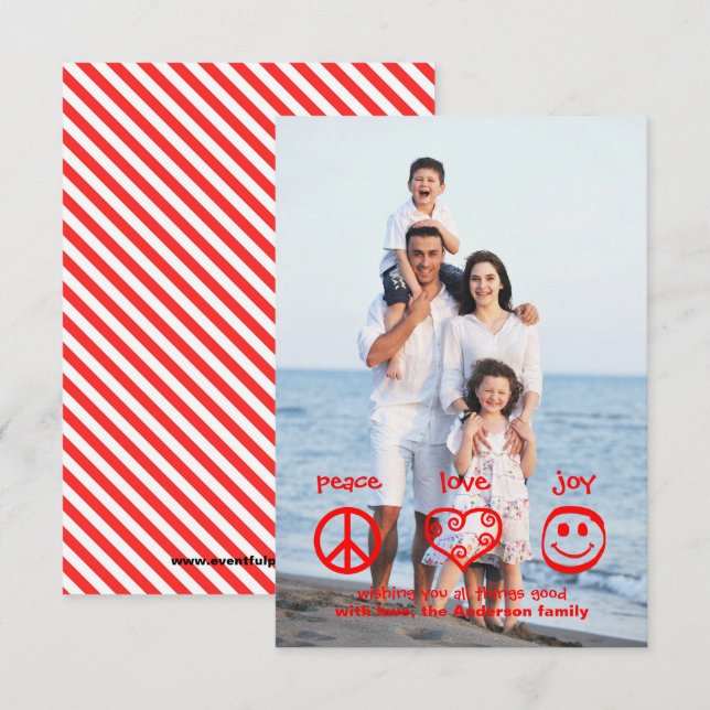 Paix, Amour, Joie Vertical - Carte de Noël 3x5 (Devant / Derrière)