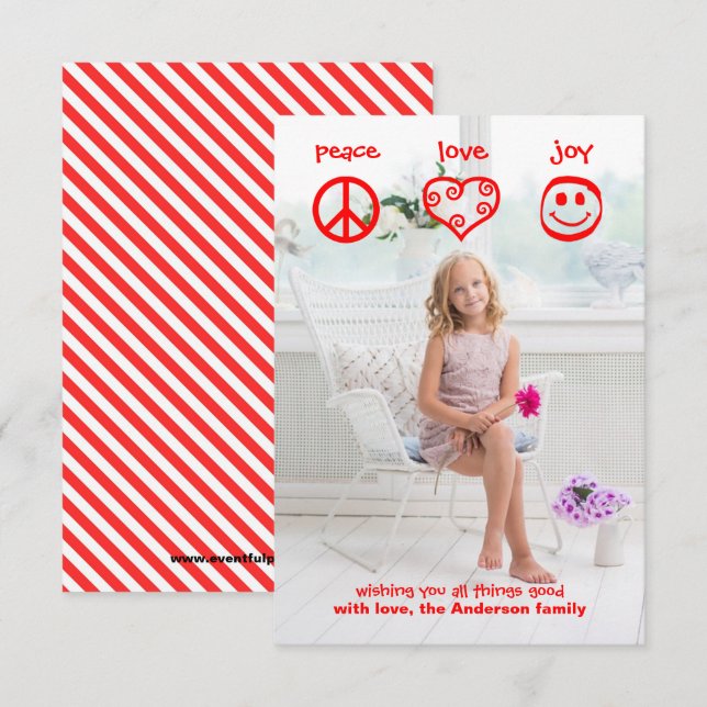 Paix, Amour, Joie Vertical - Carte de Noël 3x5 (Devant / Derrière)