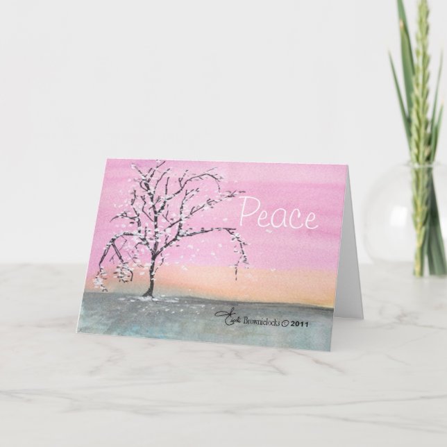 Paix Aquarelle Neige Arbre Carte de Noël (Devant)