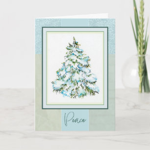 Paix Arbre de Noël Aquarelle de neige Carte pliée