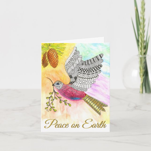 Paix colorée sur Terre Dove Carte de Noël (Devant)
