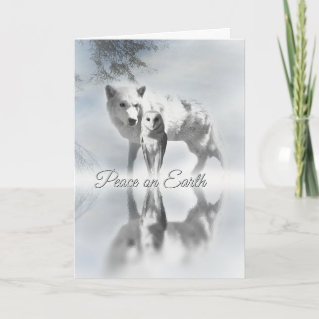 Paix des loups et des hibou sur Terre Carte de Noë (Devant)