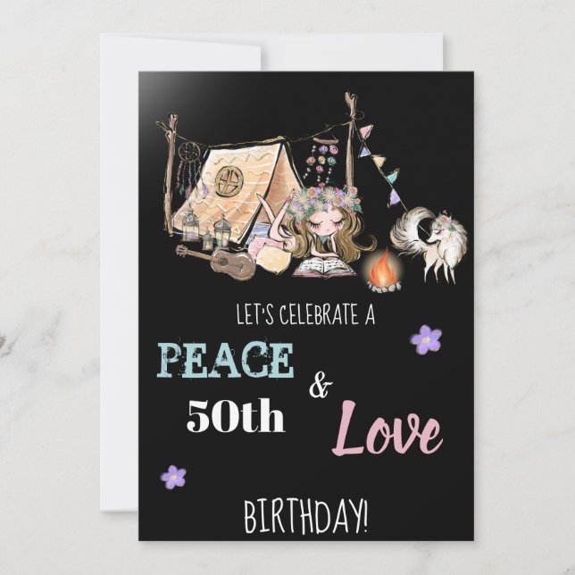 * Paix et Amour Hippie Tribale Invitation Annivers (Devant)