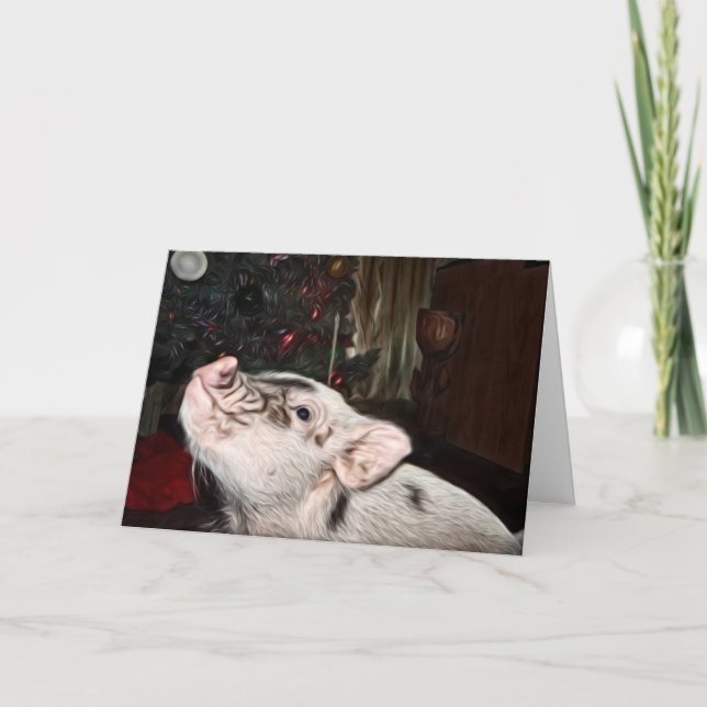 Paix et Amour peint Mini Cochon Carte de Noël (Devant)