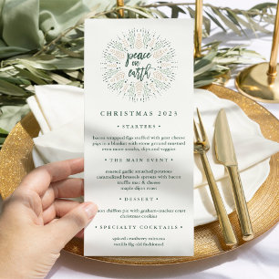 Paix sur Terre Menu du dîner de Noël