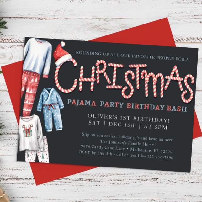 Pajama de Noël Invitation de fête d'anniversaire (Fun Christmas Pajama Birthday Party Invite)