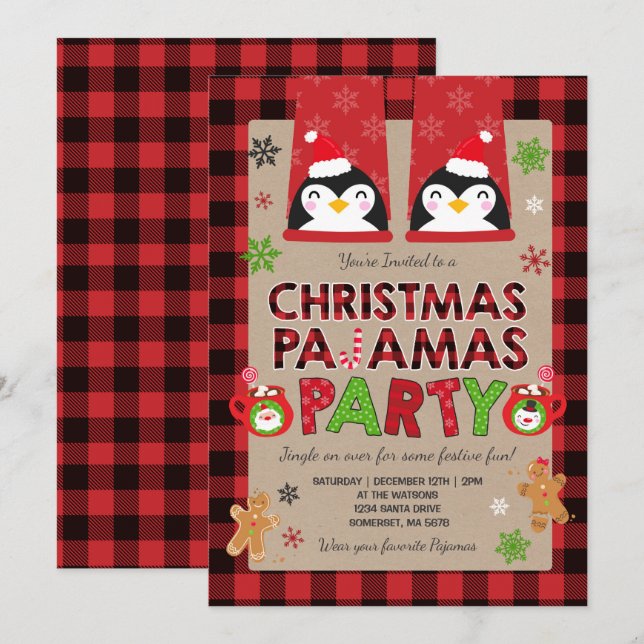 Pajama de Noël Invitation de fêtes Pajamas de fête (Devant / Derrière)