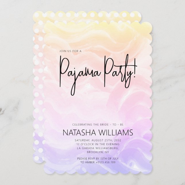 Pajama Party Coloré Pastel Chic Invitation (Devant / Derrière)