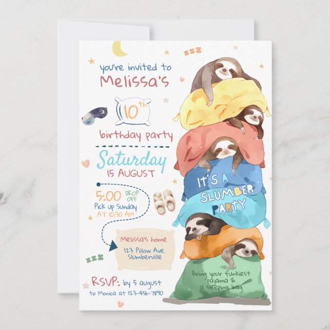 Pajama Sloth Stwood fête Anniversaire Invitation (Devant)