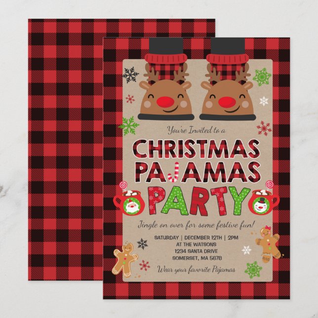 Pajamas de Noël Invitation de Noël (Devant / Derrière)
