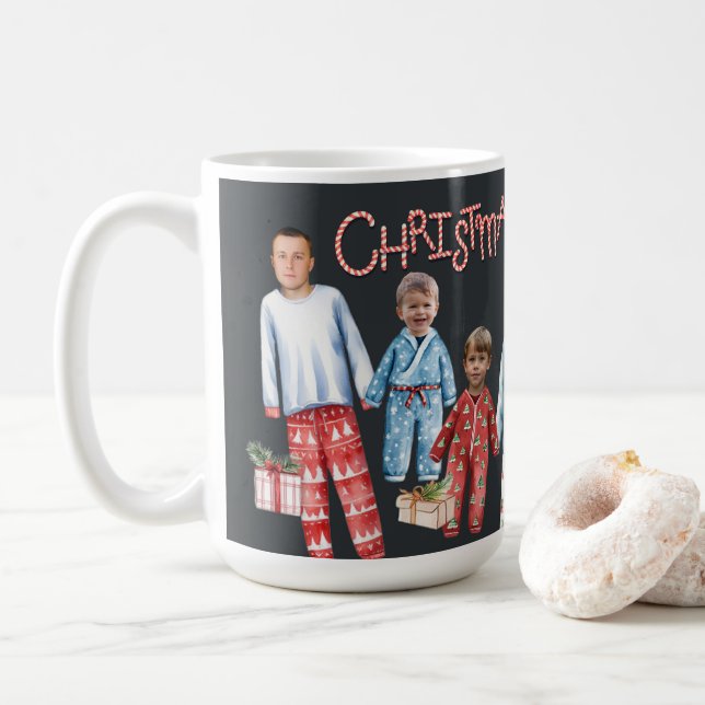Pajamas de Noël personnalisés Photo Mug (Avec donut)