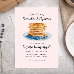 Pajamas Pancakes Pink Invitation Anniversaire