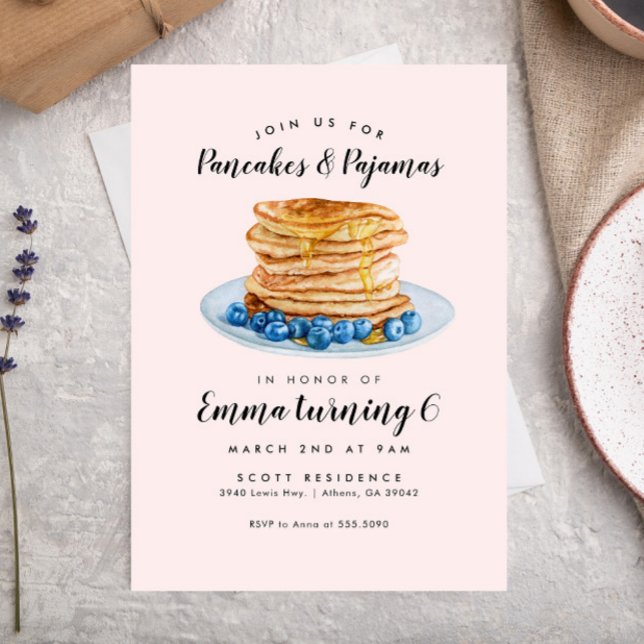 Pajamas Pancakes Pink Invitation Anniversaire (Créateur téléchargé)
