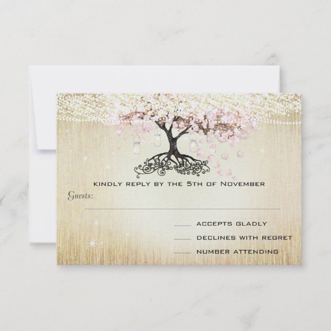 Pale Dogwood Coeur Leaf Arbre Or Mariage RSVP (Devant)