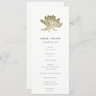Pale Gold White Lotus Floral Wedding Programme