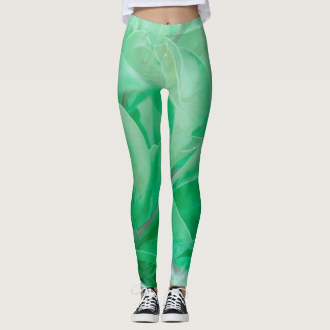 Pale Green Leaf Plante Pastel Colors Leggings (Devant)