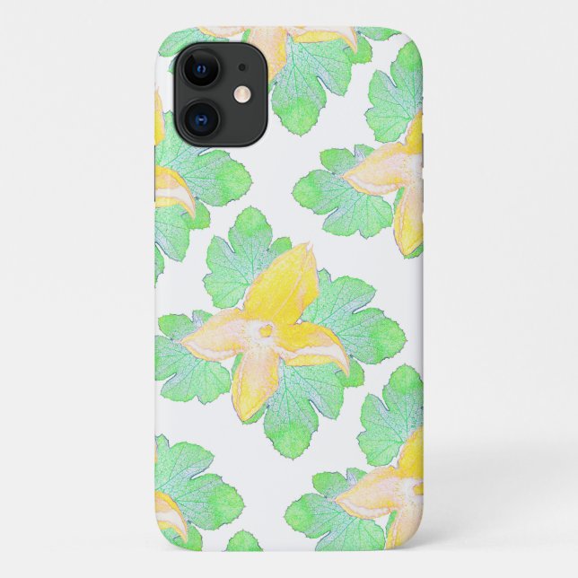 Pale Green Squash Feuilles Fleurs iPhone 11 Coque (Dos)
