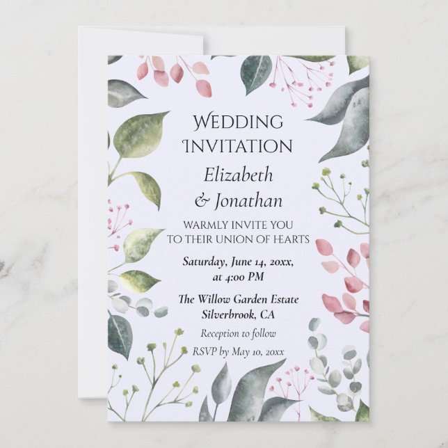 Pale Grey & Red Leaves Custom Wedding Invitation (Devant)