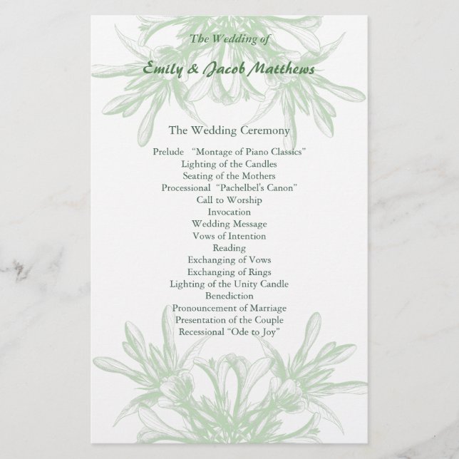 Pale Mint et White Floral Wedding Program (Devant)