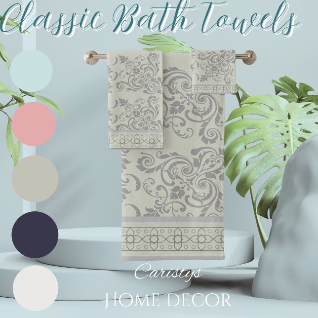 Pale Moss Green avec Grey Flourish Serviette (Créateur téléchargé)