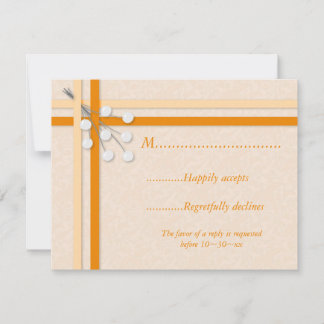 Pale Orange Damask avec rubans et perles carte RSV