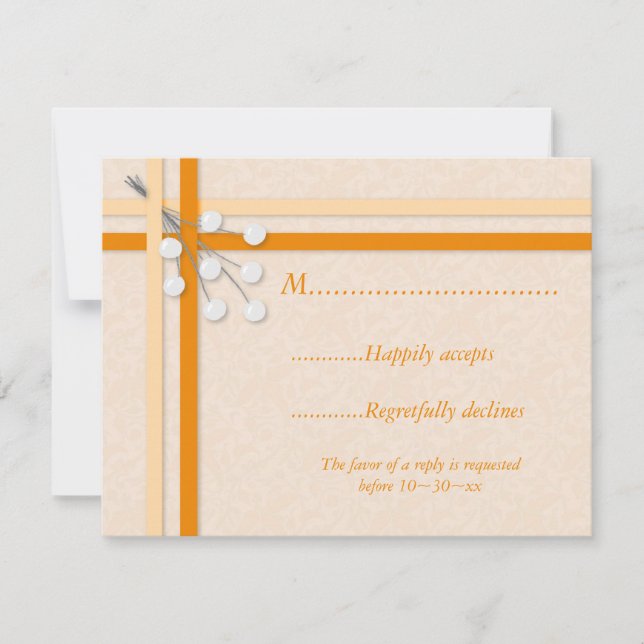 Pale Orange Damask avec rubans et perles carte RSV (Devant)