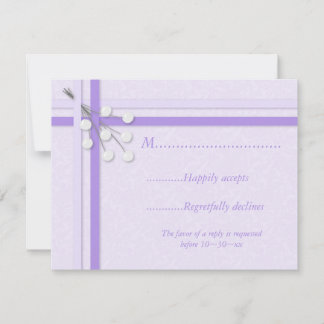 Pale Purple Damask avec rubans et perles carte RSV