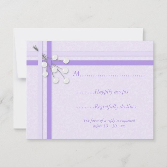 Pale Purple Damask avec rubans et perles carte RSV (Devant)