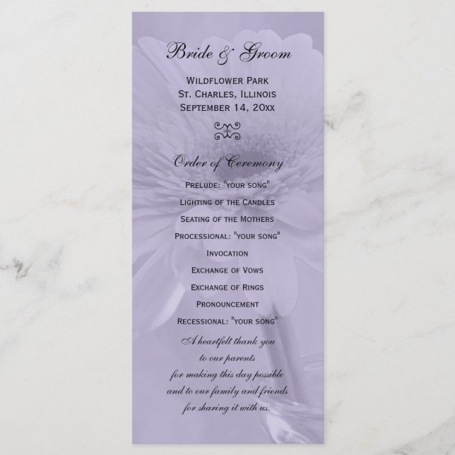 Pale Purple Tinted Daisy Wedding Programme (Devant)