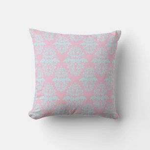 Pale rose et Turquoise Vintage Damask Coussin