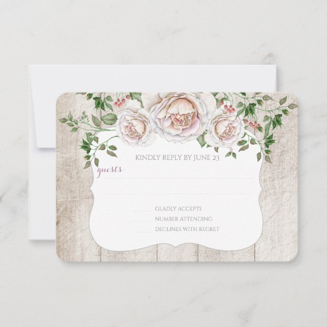Pale rose ferme en bois d'écorce Mariage RSVP (Devant)