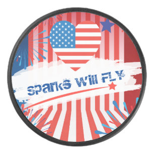 Palet De Hockey 4 juillet American USA Flag Heart personnalisé