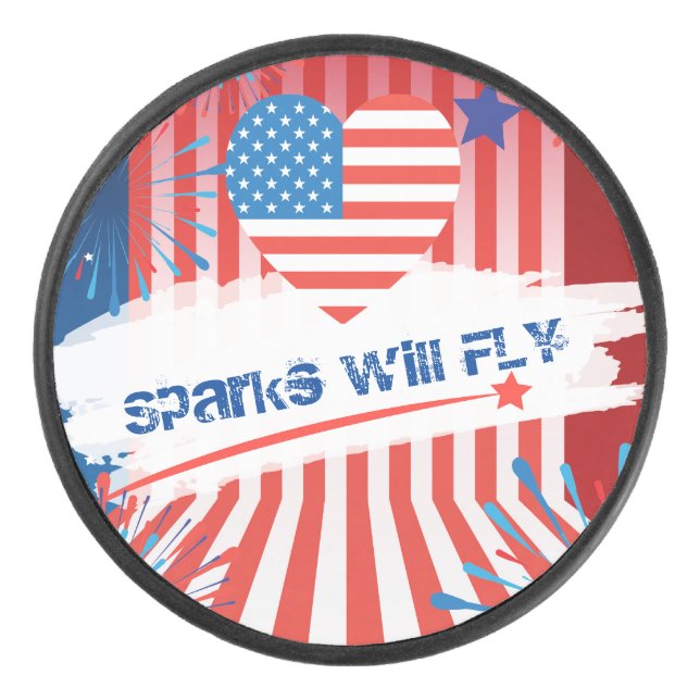 Palet De Hockey 4 juillet American USA Flag Heart personnalisé (Devant)