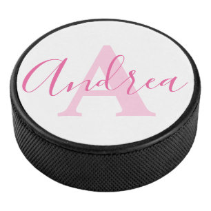 Palet De Hockey Andrea monogram texte rose nom personnalisé initi