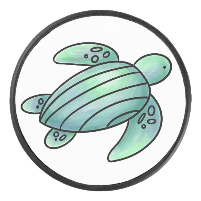 Palet De Hockey aquarelle peinte caricature de tortue de mer bleu  (Devant)