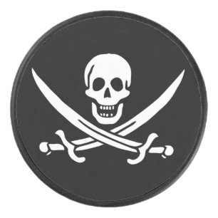 Palet De Hockey Blanc, Drapeau de Pirate Calico Jack, Crâne et Sab