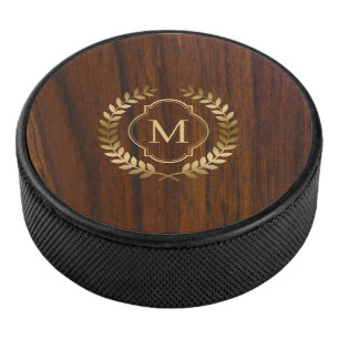 Palet De Hockey Bois foncé acajou en or badge monogramme