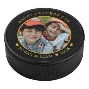 Palet De Hockey Bonne Fête des pères Black and Gold Kids Photo
