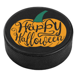 Palet De Hockey Bonne lettre Halloween sur citrouille sculpté